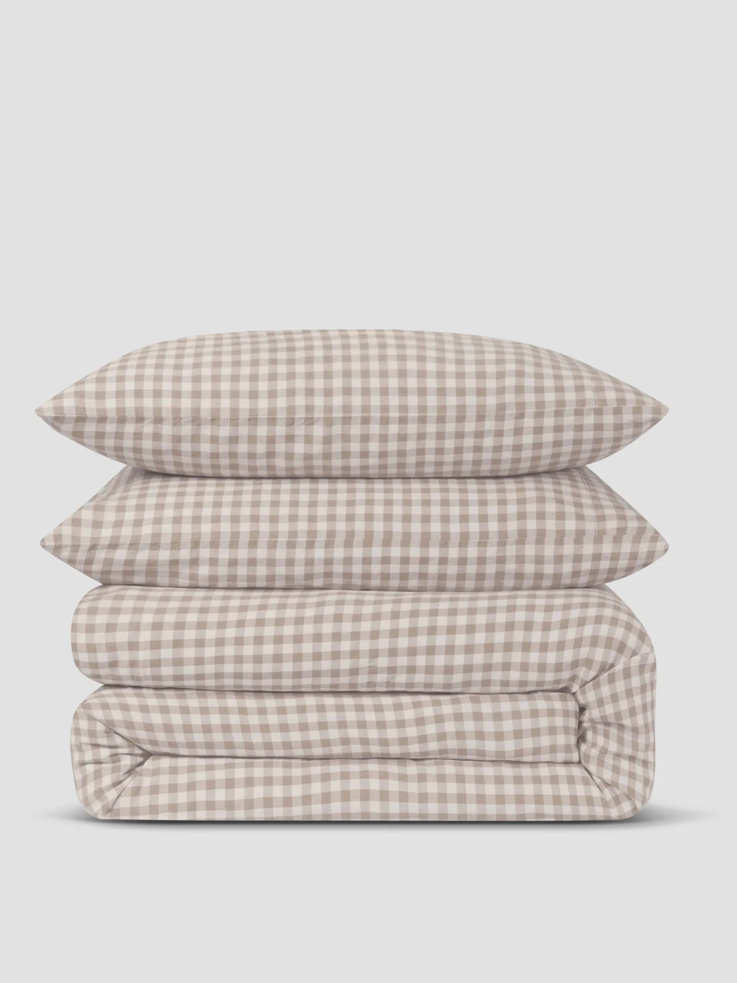 Mushroom Gingham Linen Blend Duvet Set