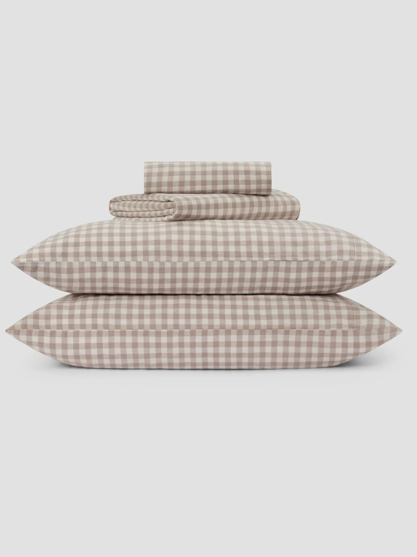 Mushroom Gingham Linen Blend Sheet Set