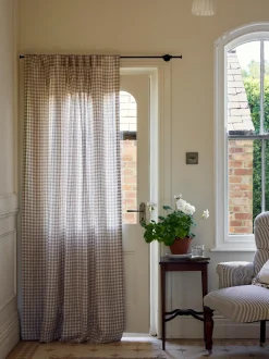 Mushroom Gingham Linen Blend Curtains (Pair)