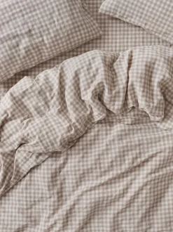 Mushroom Gingham 100% Linen Duvet Cover
