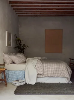 Mushroom Gingham 100% Linen Duvet Cover