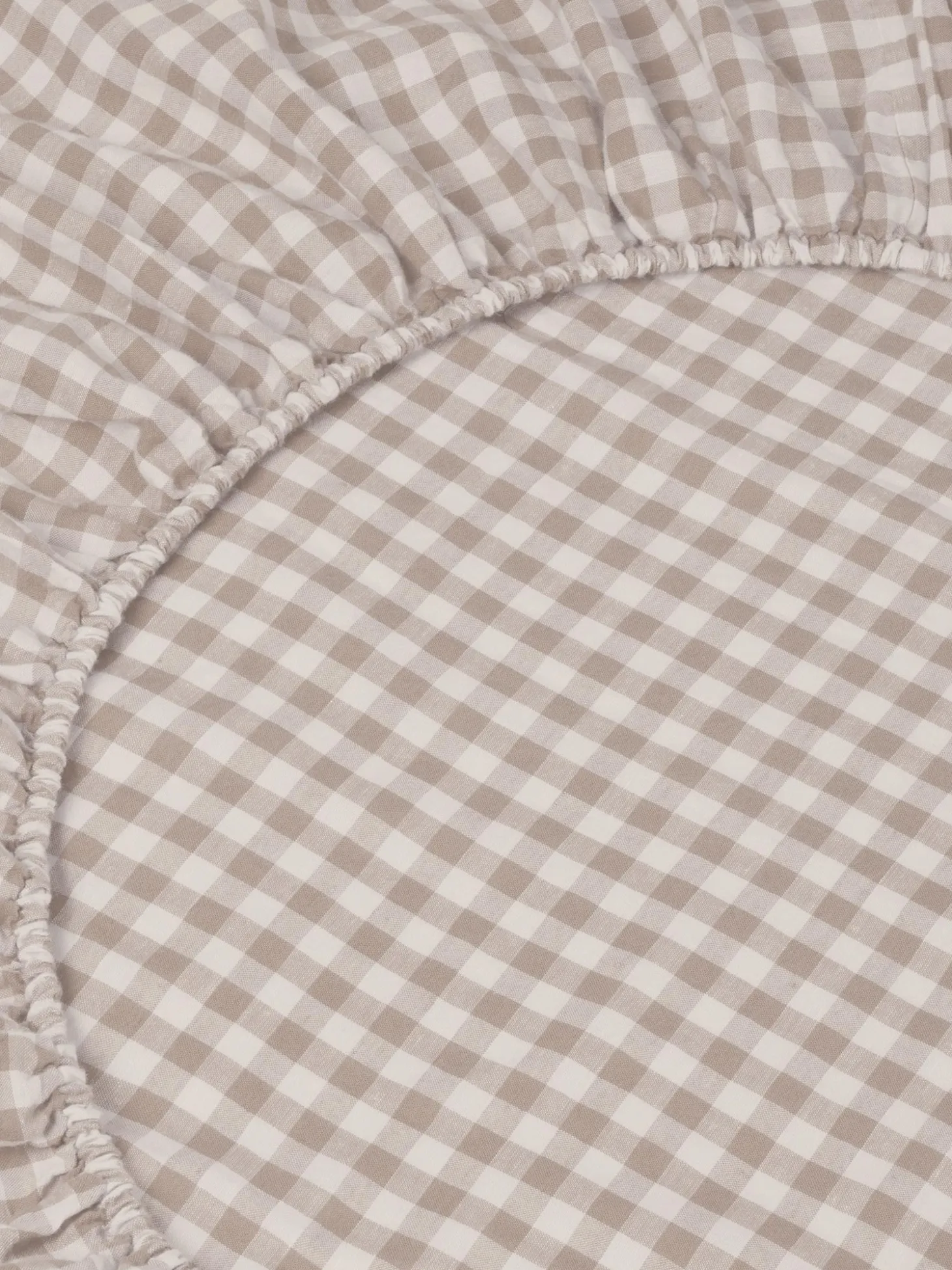 Mushroom Gingham 100% Linen Fitted Sheet