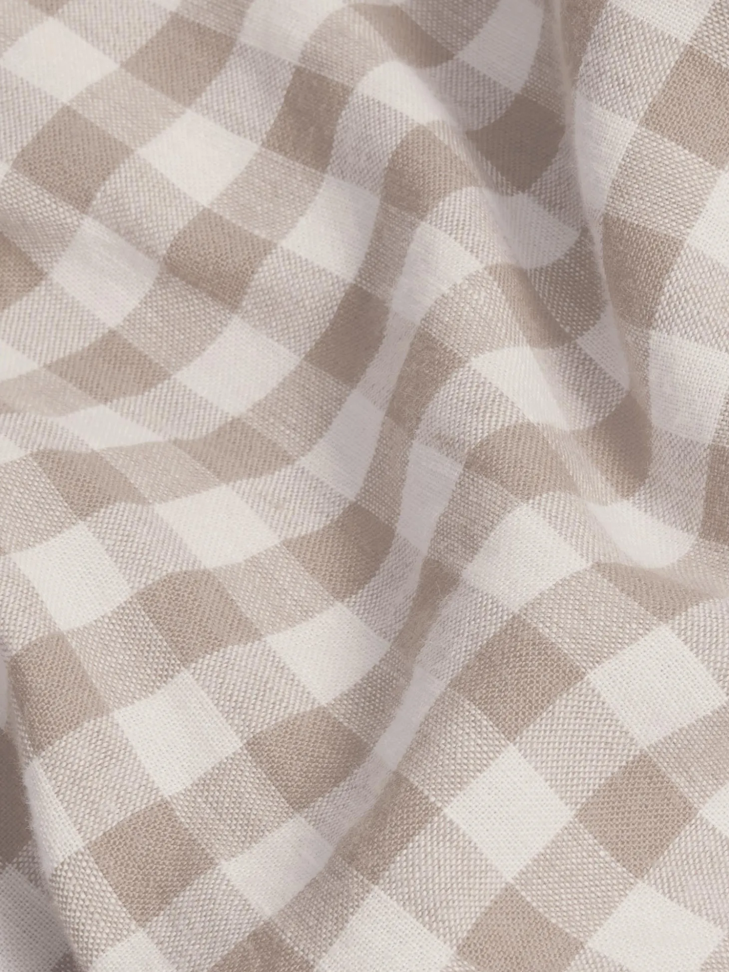 Mushroom Gingham 100% Linen Flat Sheet
