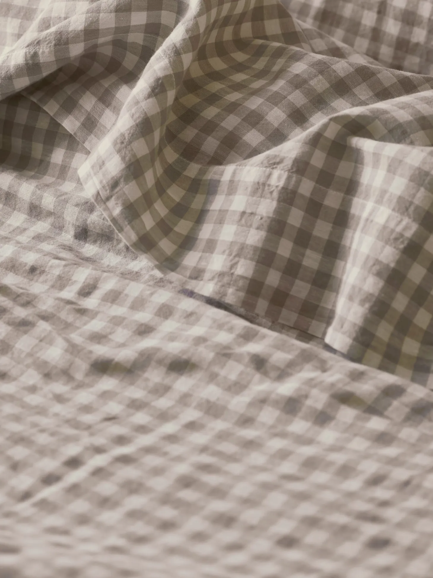 Mushroom Gingham 100% Linen Flat Sheet