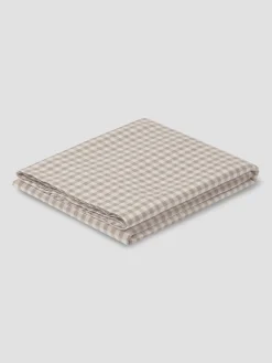 Mushroom Gingham 100% Linen Flat Sheet