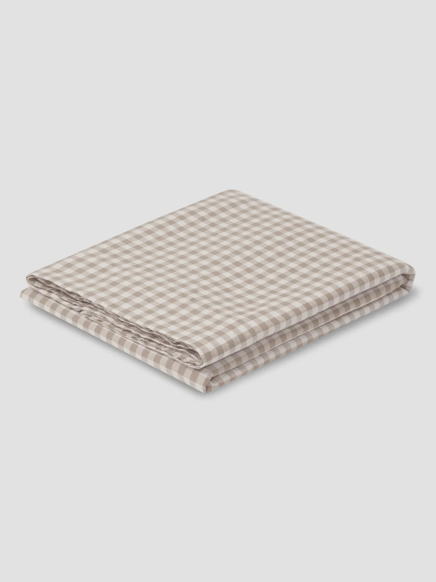 Mushroom Gingham 100% Linen Flat Sheet