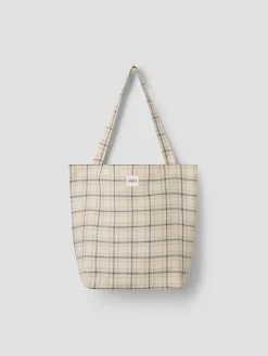 Natural Plaid 100% Linen Tote Bag