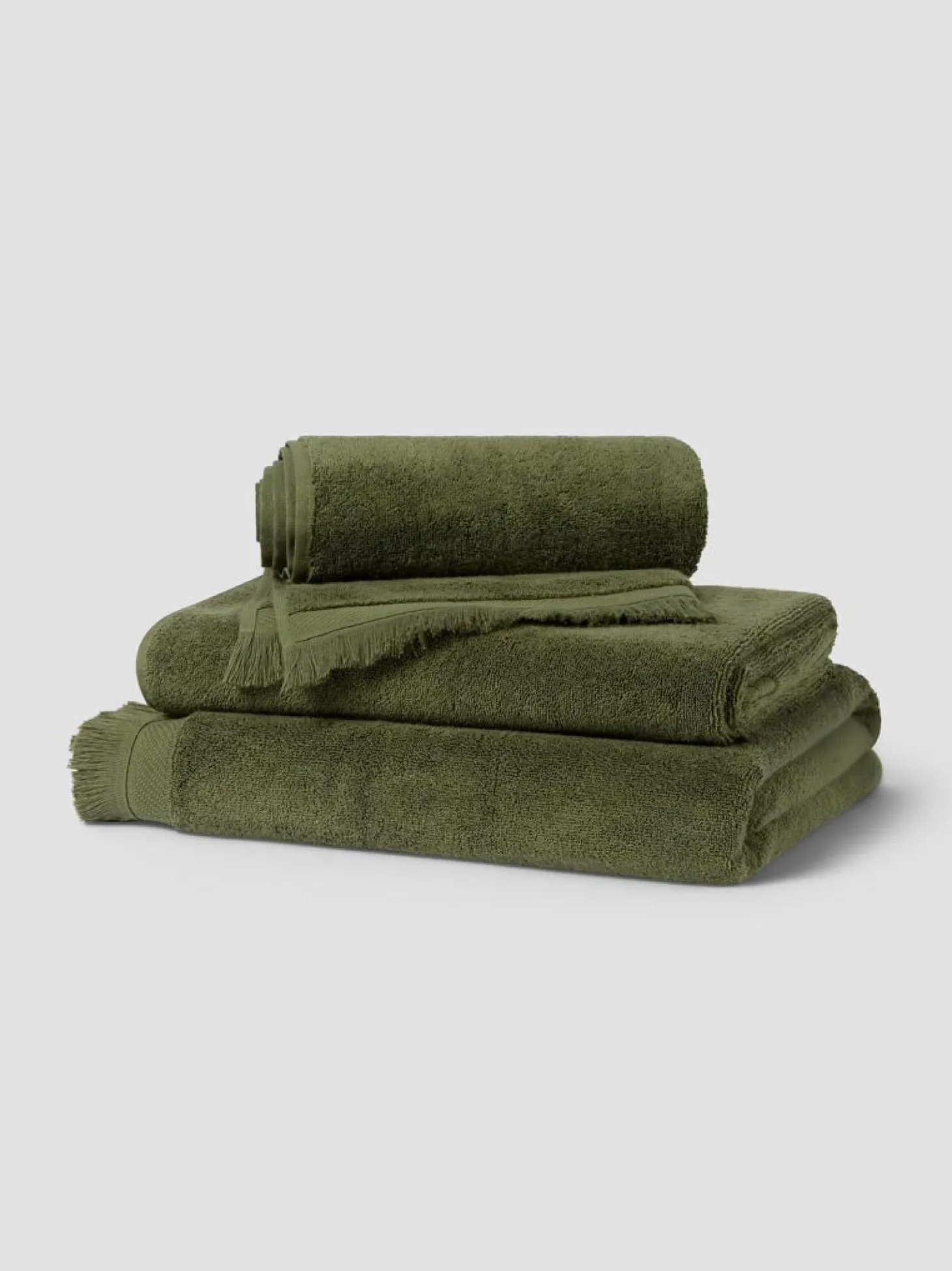 Olive Green Fringe Edge Cotton Towels