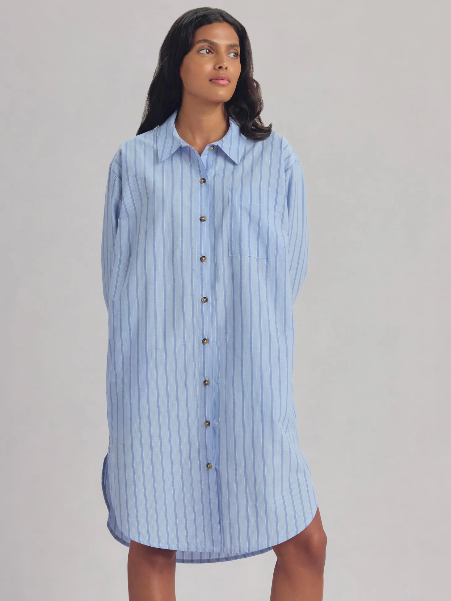 Pale Blue Favorite Shirt Stripe Cotton Nightshirt
