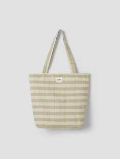 Pear Check Stripes 100% Linen Tote Bag