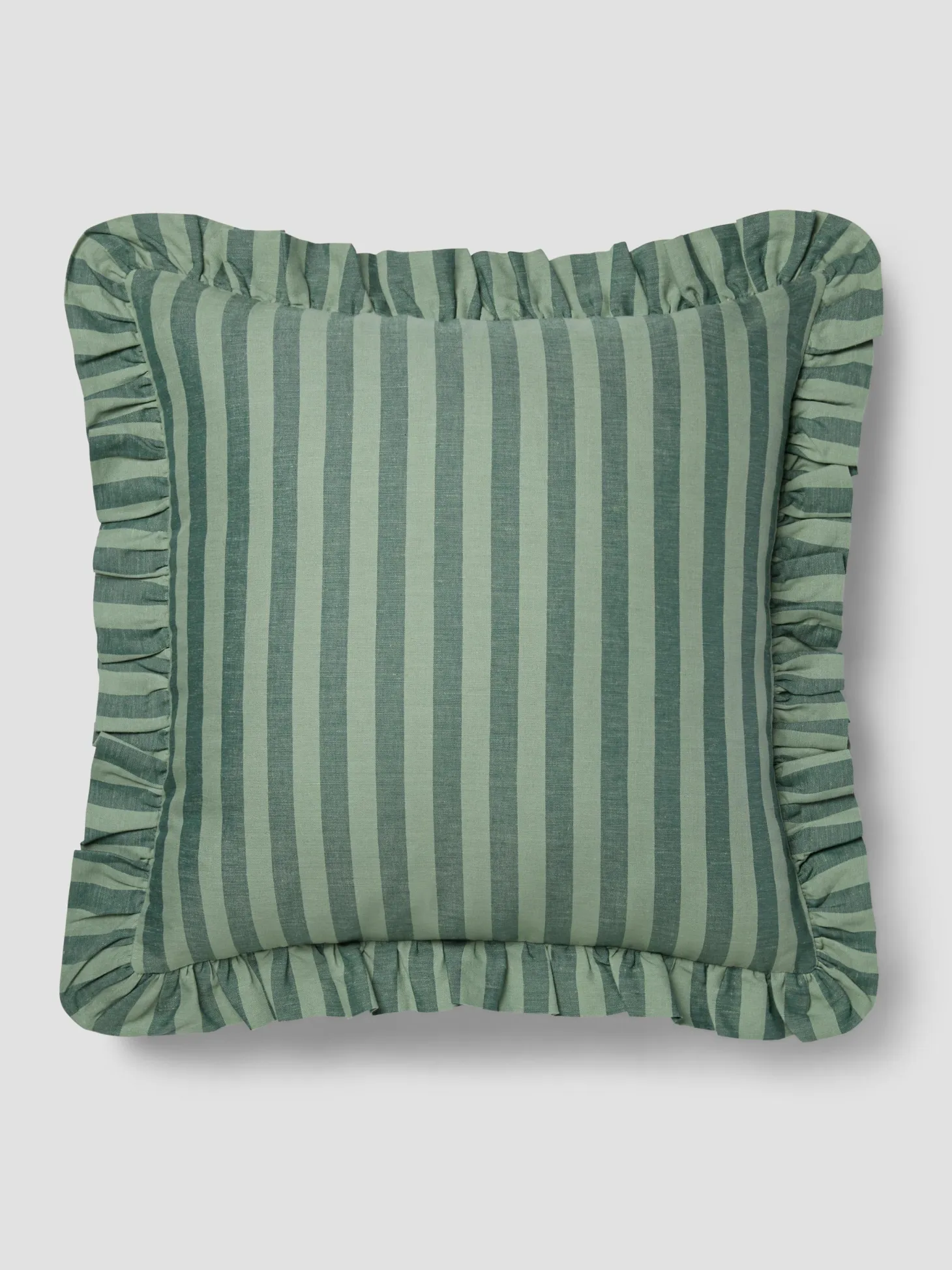Pine Green Pembroke Stripe Frill Linen Blend Filled Cushion