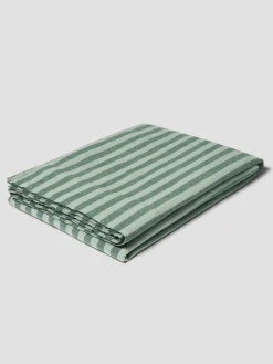 Pine Green Pembroke Stripe 100% Linen Flat Sheet