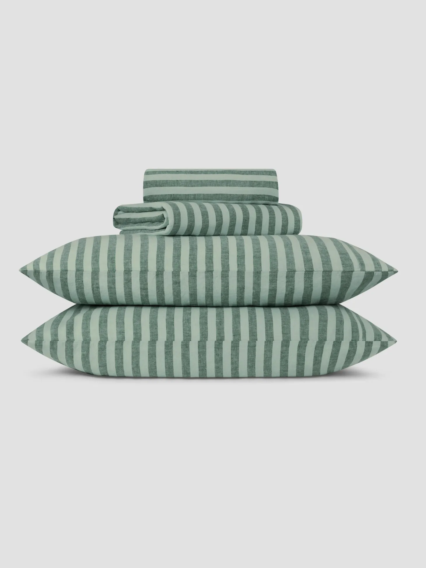 Pine Green Pembroke Stripe Linen Blend Sheet Set