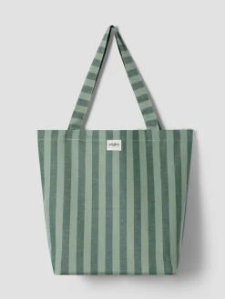 Pine Green Pembroke Stripe Linen Blend Tote Bag