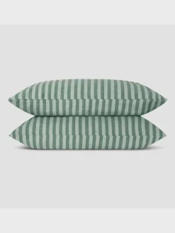 Pine Green Pembroke Stripe 100% Linen Pillowcases (Pair)
