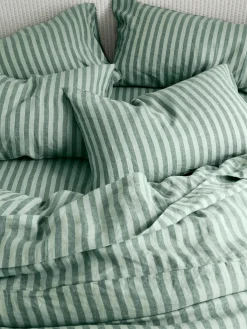 Pine Green Pembroke Stripe 100% Linen Fitted Sheet