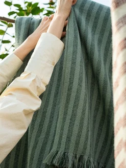 Pine Green Pembroke Stripe Wool Throw