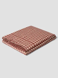 Rhubarb Gingham 100% Linen Flat Sheet