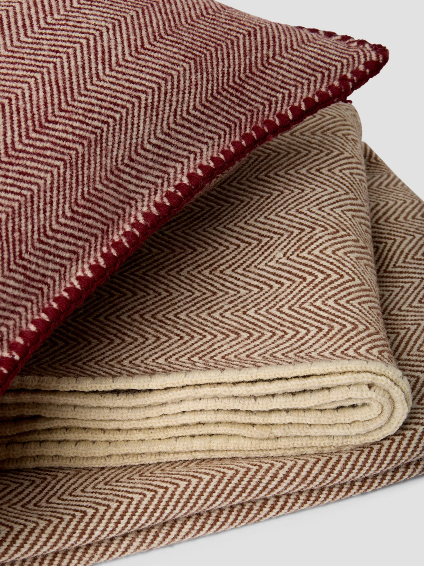 Rhubarb Herringbone Wool Square Cushion Cover