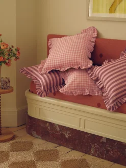 Rhubarb & Rose Pembroke Stripe Frill Linen Blend Filled Cushion