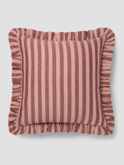 Rhubarb & Rose Pembroke Stripe Frill Linen Blend Filled Cushion