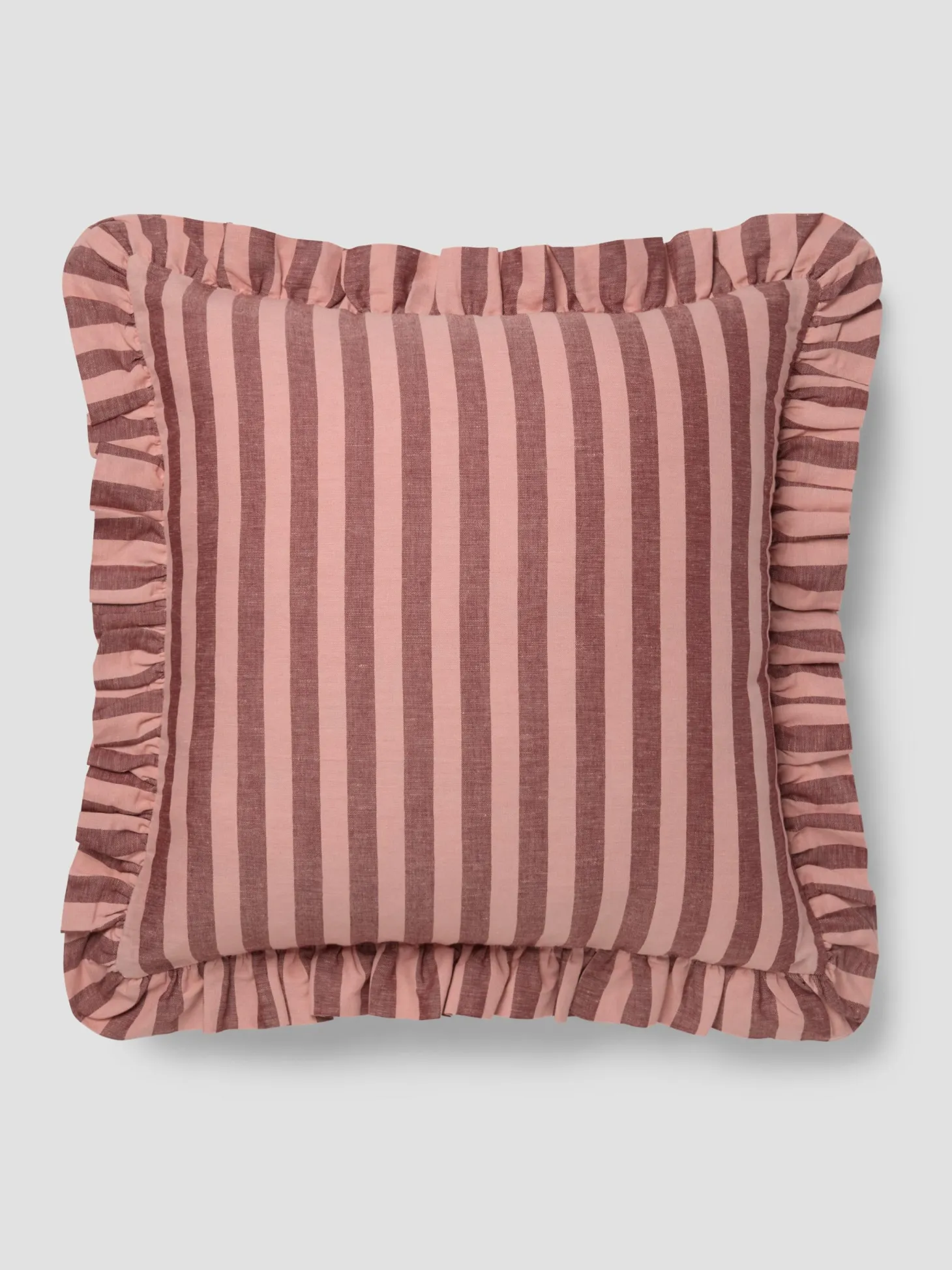 Rhubarb & Rose Pembroke Stripe Frill Linen Blend Filled Cushion
