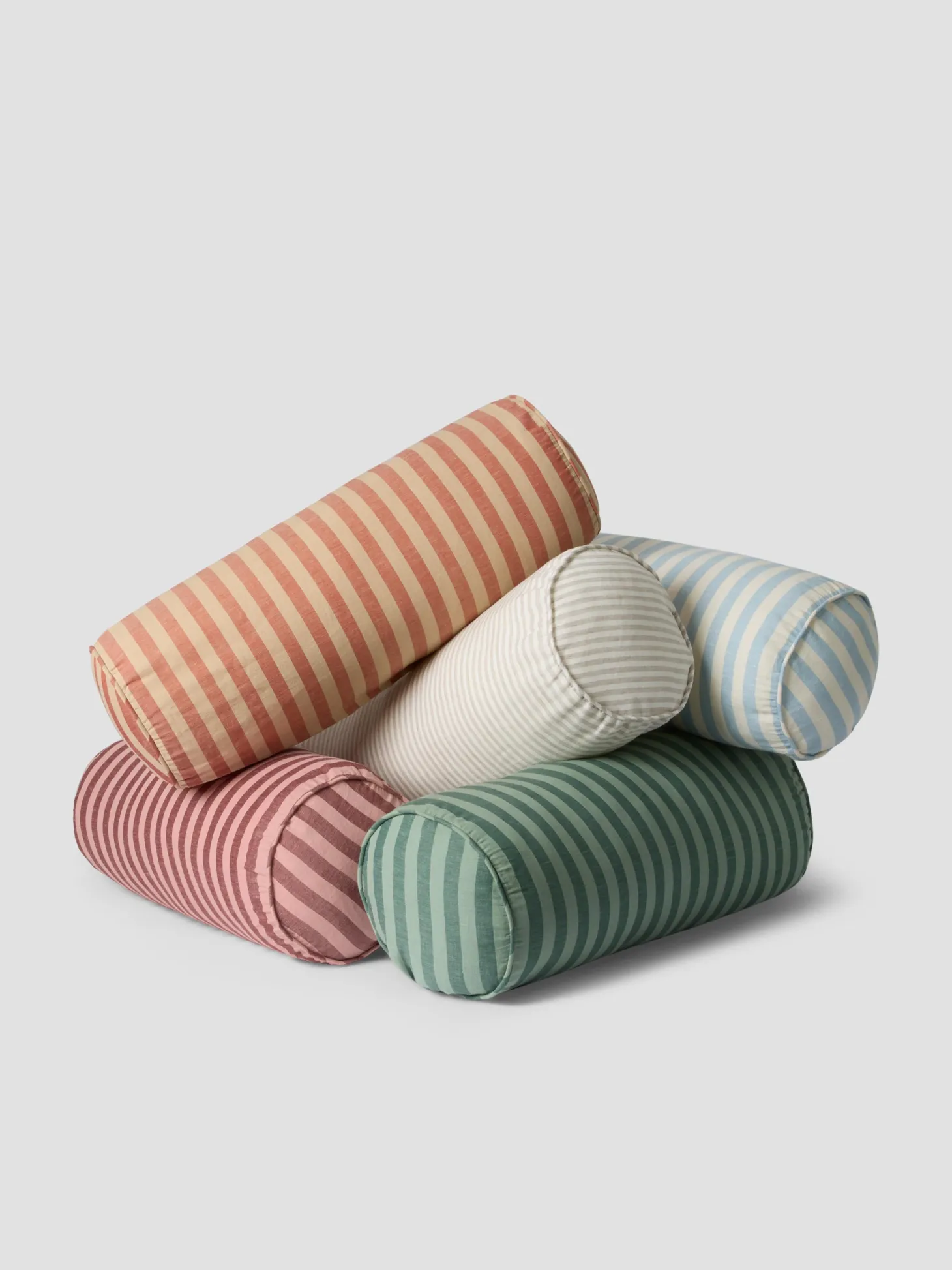 Rhubarb & Rose Pembroke Stripe Linen Blend Bolster Filled Cushion