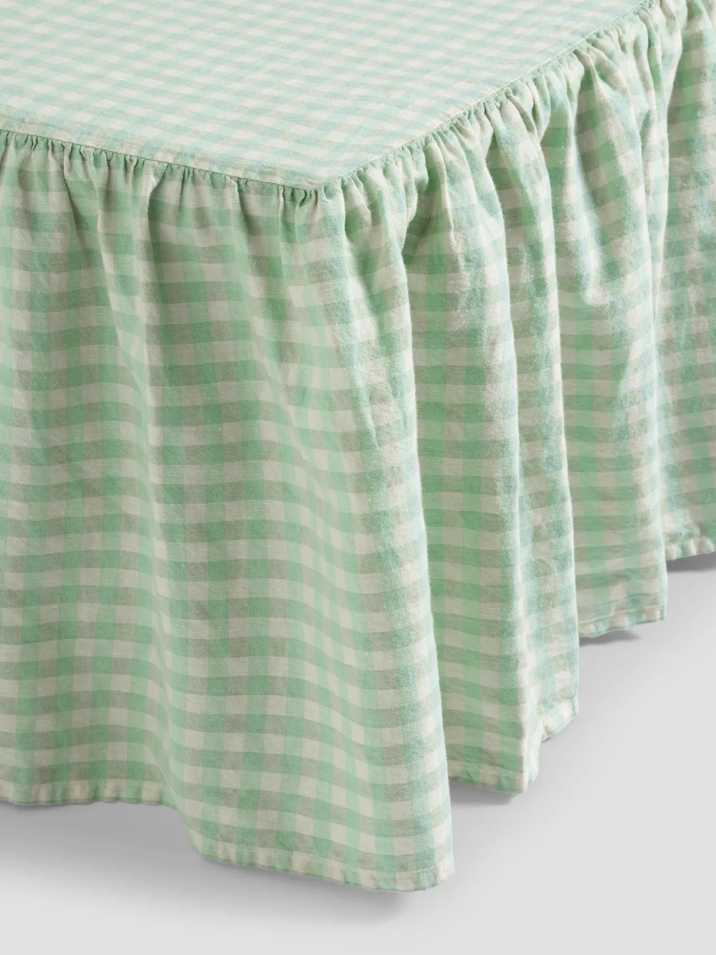 Sage Gingham Linen Blend Bed Skirt