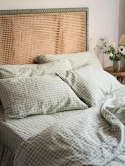 Sage Green Gingham Linen Blend Pillowcase (Pair)