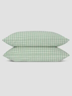 Sage Green Gingham Linen Blend Pillowcase (Pair)
