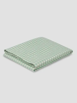 Sage Green Gingham Linen Blend Flat Sheet