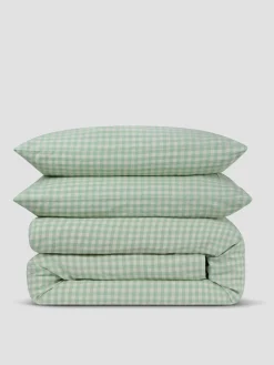 Sage Green Gingham Linen Blend Duvet Set