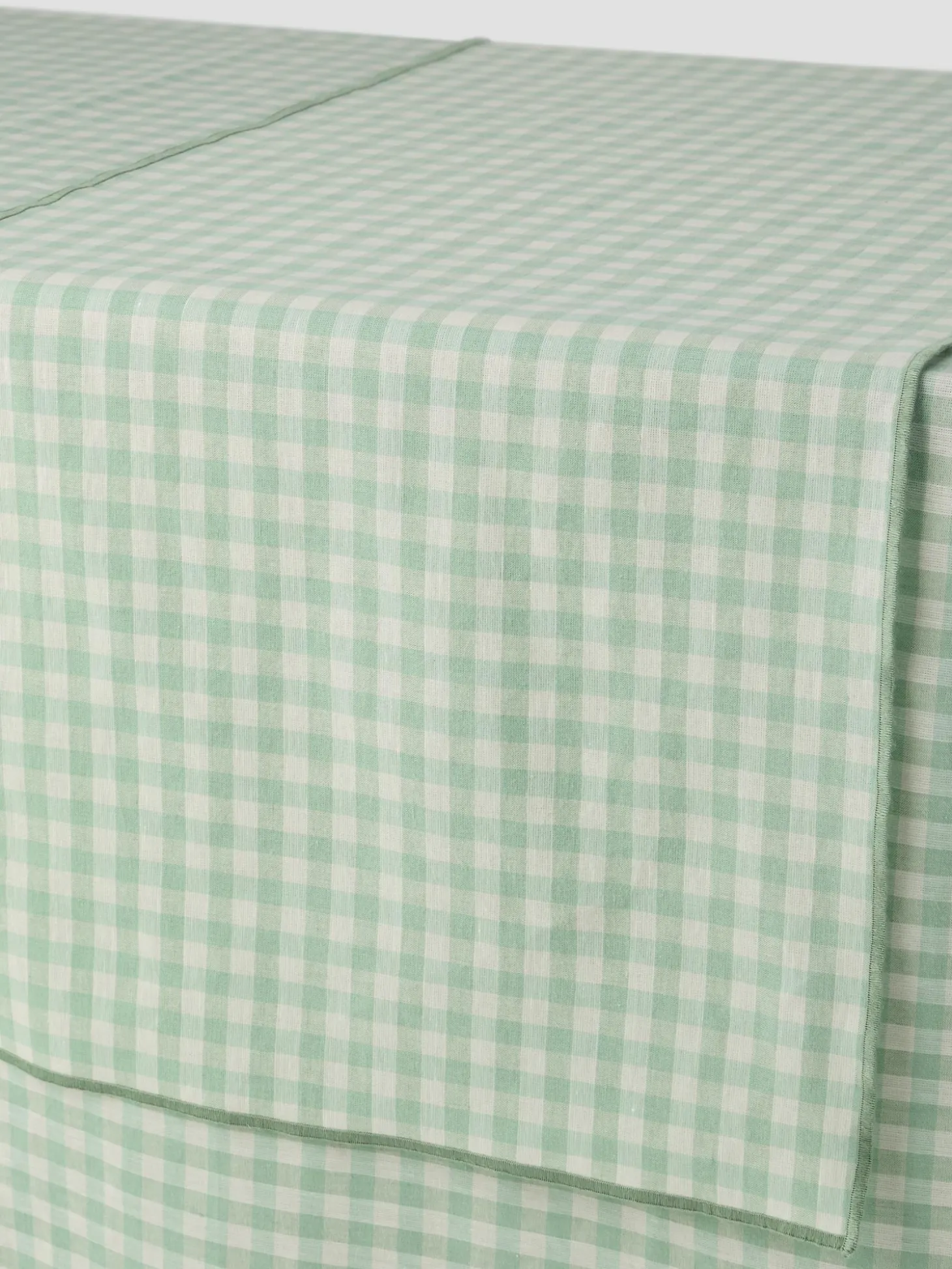 Sage Green Gingham Linen Blend Table Runner