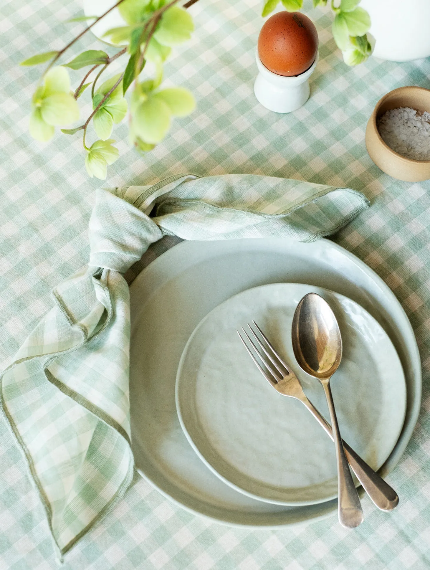 Sage Green Gingham Linen Blend Napkins Set of 4