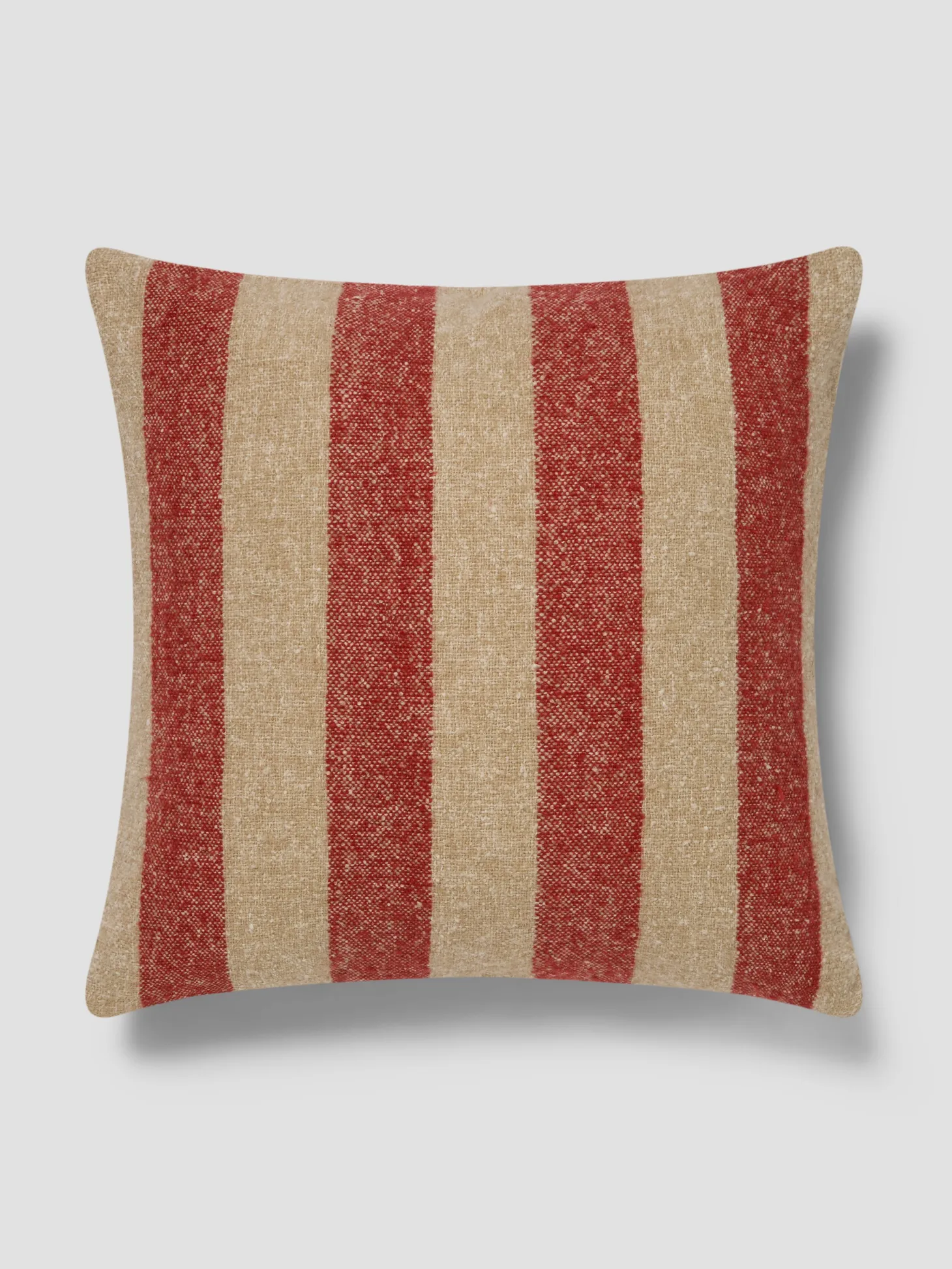 Sandstone Red & Oatmeal Wide Stripe Wool Square Cushion Cover