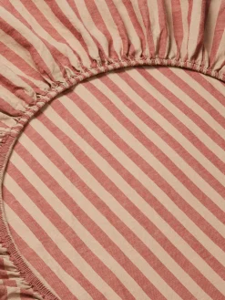 Sandstone Red Pembroke Stripe 100% Linen Fitted Sheet