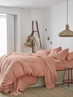 Sandstone Red Pembroke Stripe 100% Linen Duvet Cover