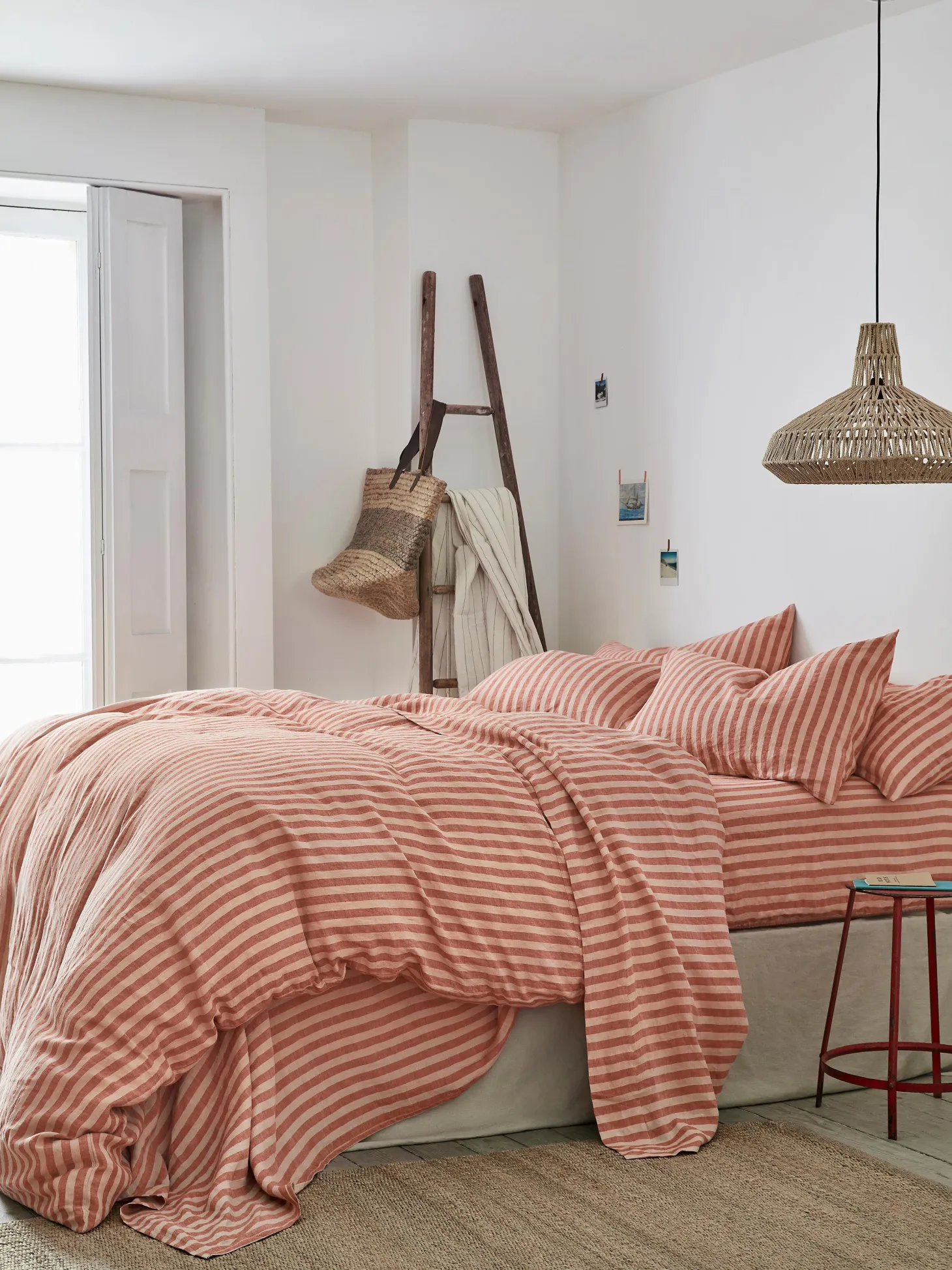 Sandstone Red Pembroke Stripe 100% Linen Duvet Cover