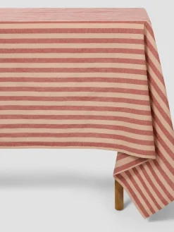Sandstone Red Pembroke Stripe Linen Blend Tablecloth