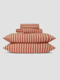 Sandstone Red Pembroke Stripe Linen Blend Sheet Set