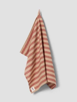 Sandstone Red Pembroke Stripe Linen Blend Tea Towel