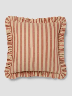 Sandstone Red Pembroke Stripe Frill Linen Blend Filled Cushion