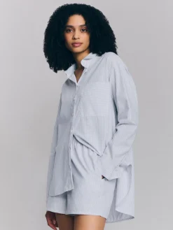 Sky Blue Boyfriend Stripe Shorts Set