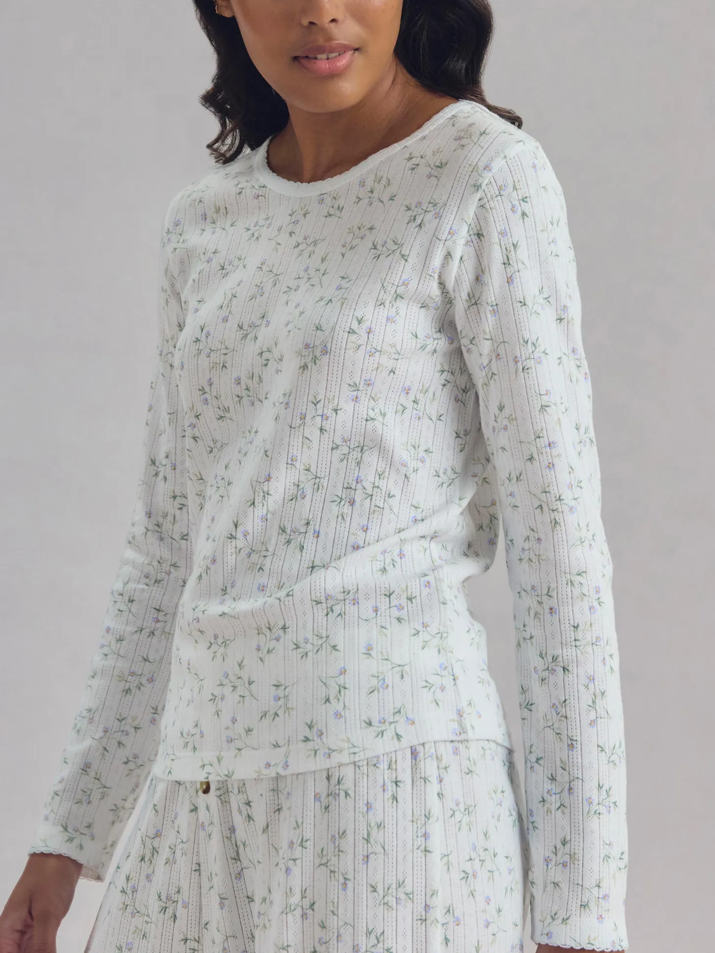 Spring Sprig Pointelle Long Sleeve Top