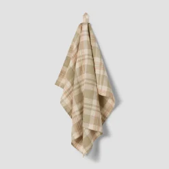 Taupe Plaid 100% Linen Tea Towel