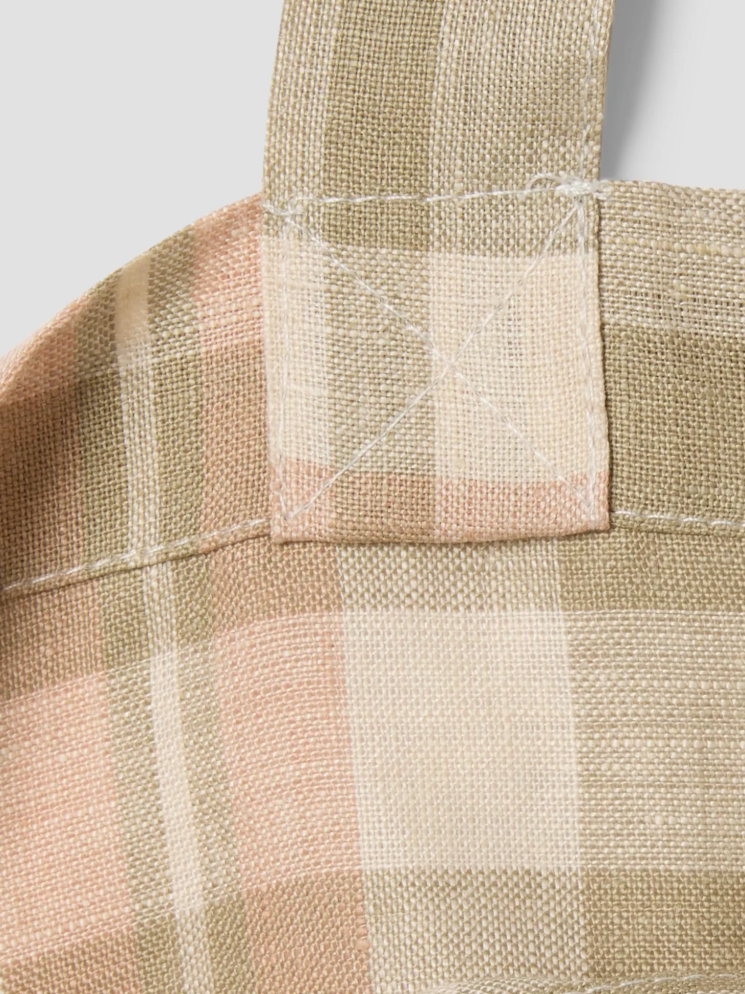 Taupe Plaid 100% Linen Tote Bag