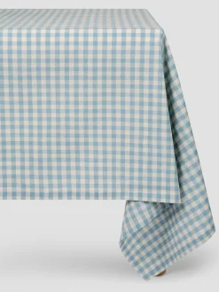 Warm Blue Gingham Gingham Linen Blend Tablecloth