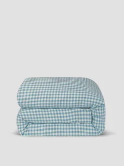 Warm Blue Gingham Linen Blend Duvet Cover
