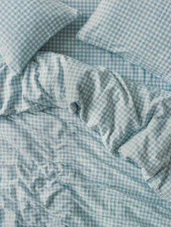 Warm Blue Gingham Linen Blend Duvet Cover