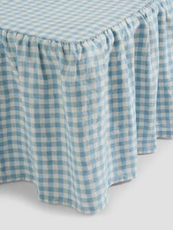 Warm Blue Gingham Linen Blend Bed Skirt